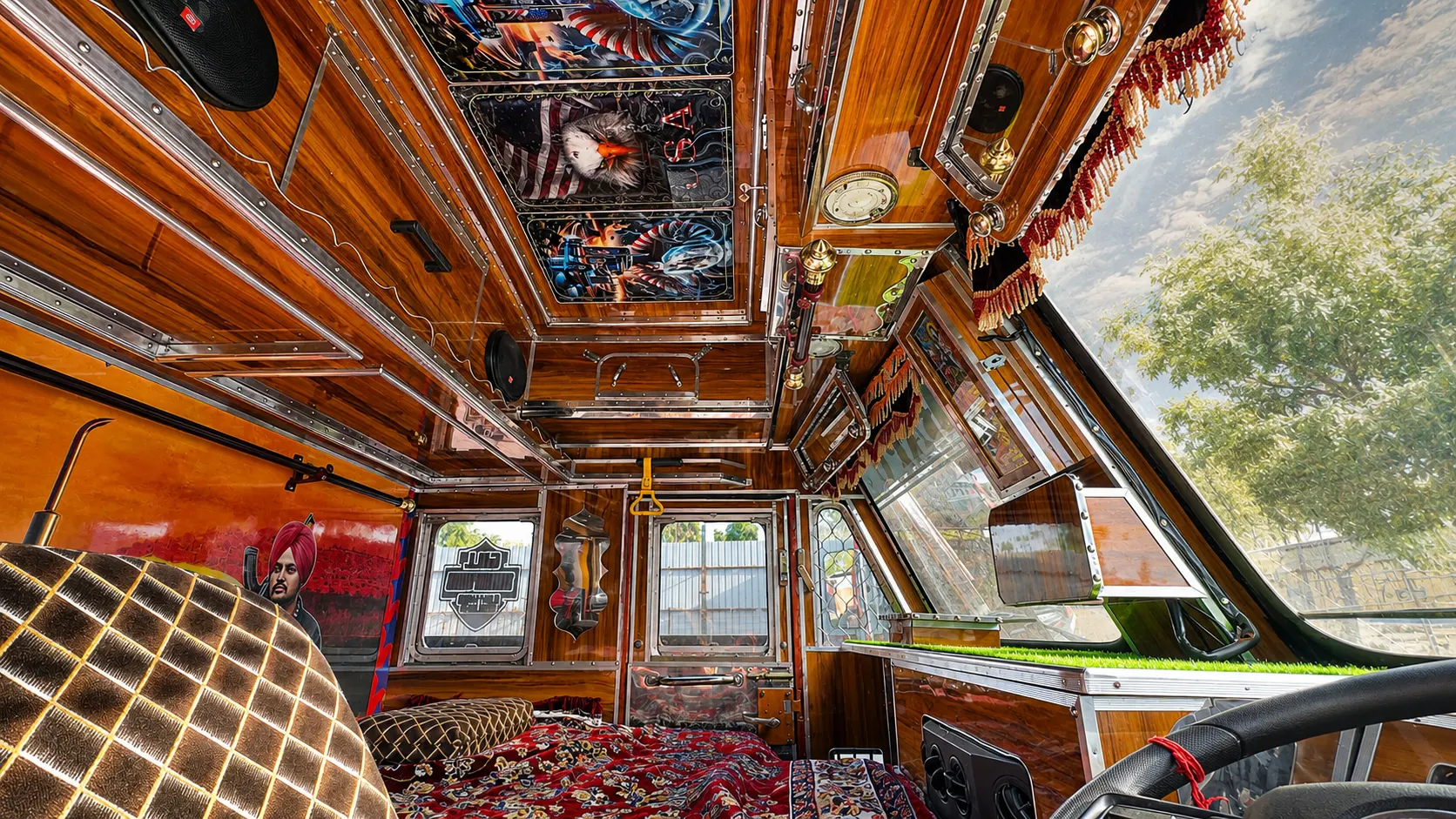 Custom wooden sleeper cabin interior